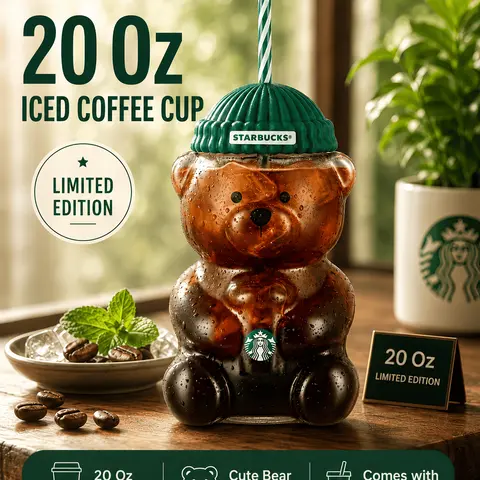 2026 Starbucks Barista Bear Cup Limited Edition Glass Cup Xmas gift 590ml Kitchenware
