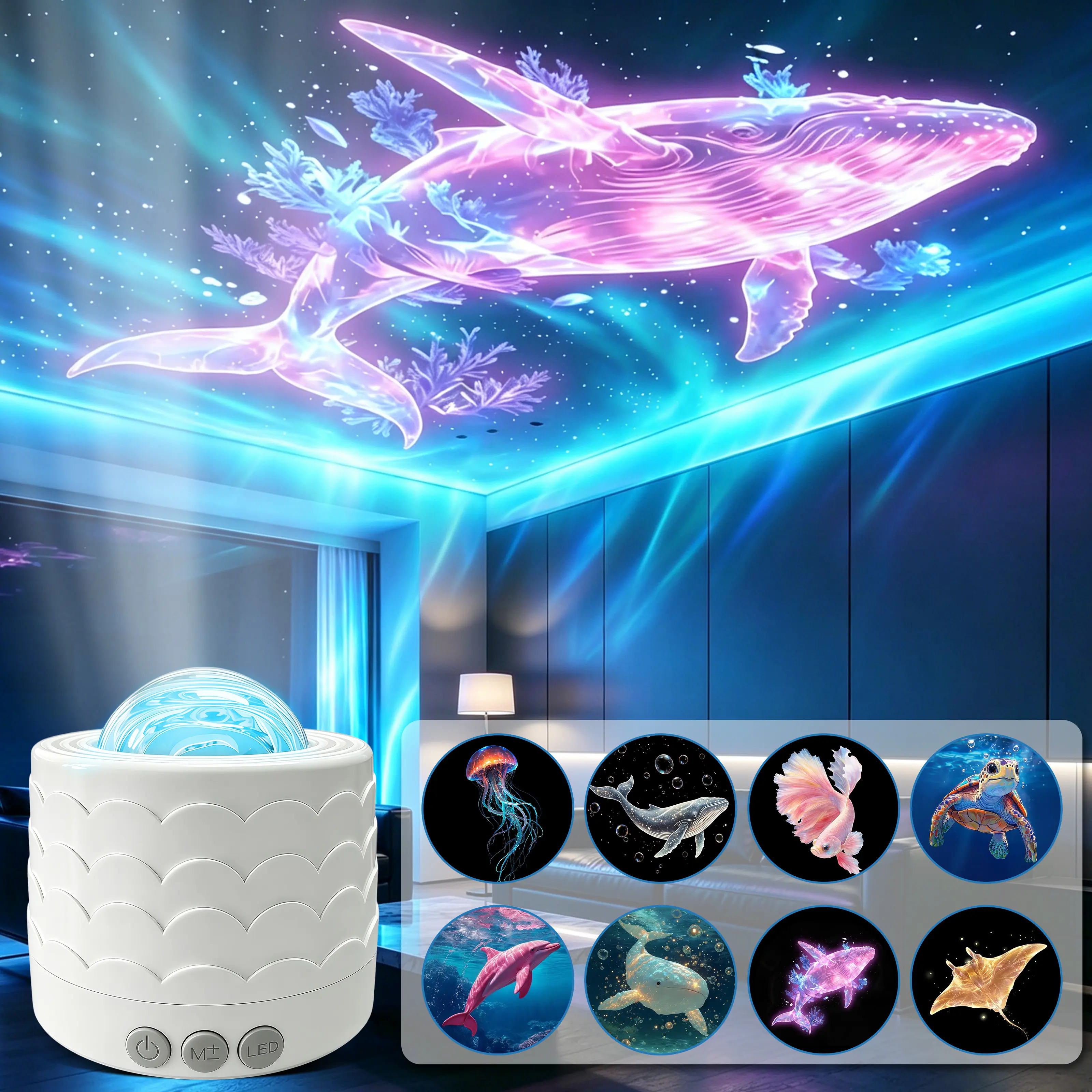 Aquarium Projector with Whale Design - LED Light for Room Ambiance - Multiple Marine Life Patterns - Perfect for Relaxation and Decor