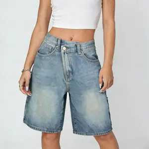 EMMIOL Women Jorts Crossover  Baggy Jeans Shorts Mid-Low Waisted Denim Y2K Hip-Hop Shorts Summer Hot Short Pants Streetwear