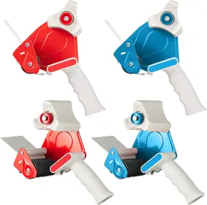 4 Pack 3 Inch Wide Lightweight Heavy Duty Tape Dispenser Gun for Moving Shipping Box Carton Sealing Packing, Red and Blue
