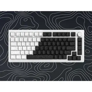 Double Shot PBT keycap Set,White and Black Topographic Keyboard keycaps 60 75 100 Percent,Shine Through Custom keycap Lines Backlit,Cherry Profile Key caps for  Layout Mechanical Keyboard
