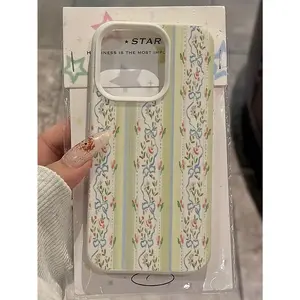 1 piece of white floral blue and pink striped minimalist full-coverage TPU shockproof phone case, suitable for iPhone 17/16/15/14/13/12/11/X/XS/XSMAX, a holiday gift for friends, family, or yourself, Flower, Accessories, Casing, Protective summerwins