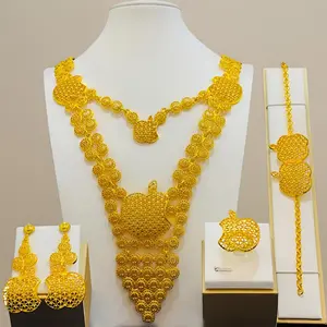 Gold Plated Dubai Jewelry Bridal Necklace Handkerchief Ring Earring Set  Exquisite Cuff Elegant Jewelry Versatile for Any Occasion