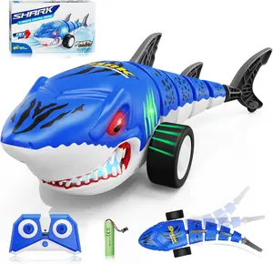 Remote Control Shark Toys, RC Shark Cars with Led Light, Rechargeable RC Robot Toy for Kids, 360° Rotating & Swinging Tail, Birthday Gifts for Girls Boys Age 3-5 5-7 8-10