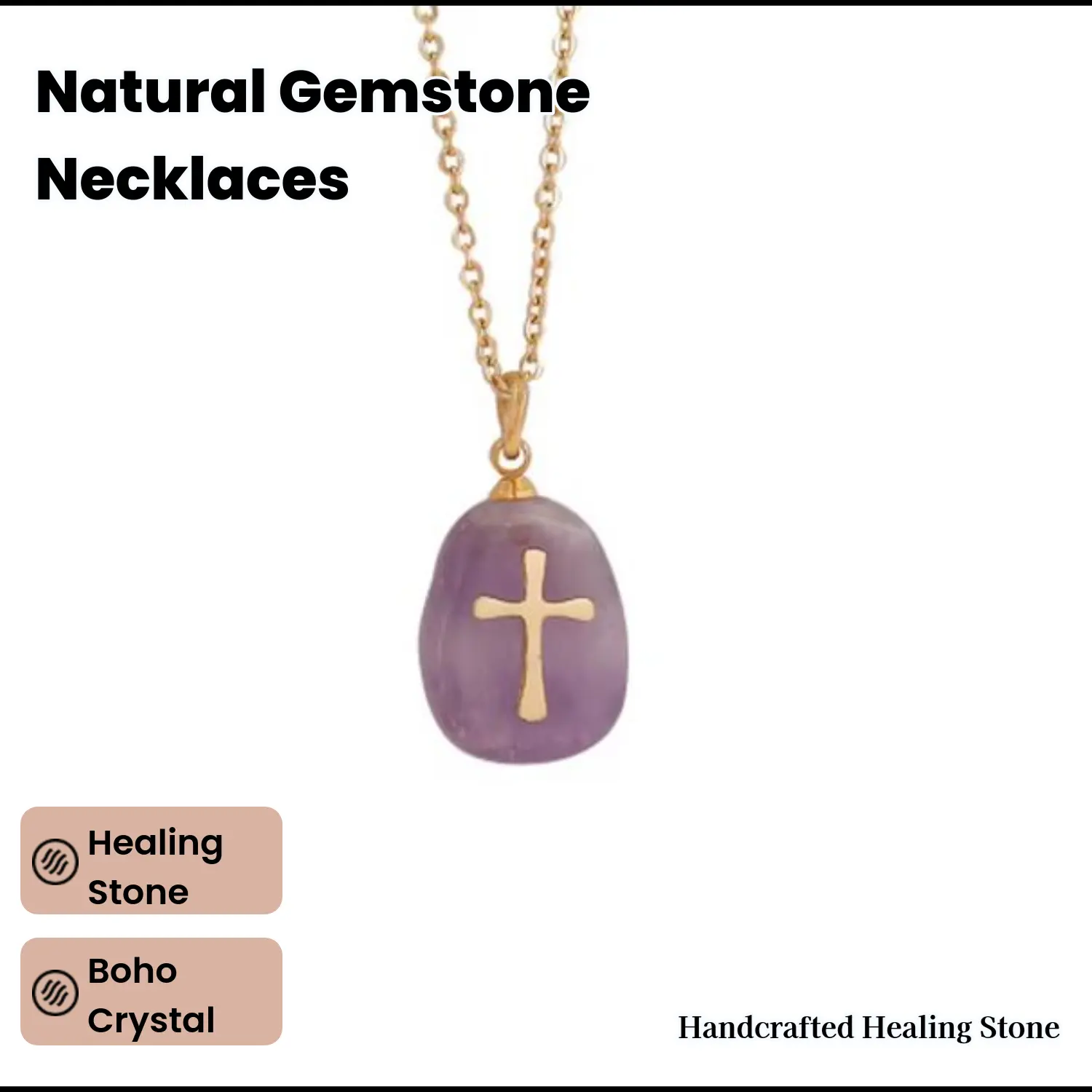 Grace&Glory Natural Gemstone Cross Necklace for Women Handmade Boho Crystal Pendant Dainty Religious Gold Chain Christian Jewelry Gift for Her
