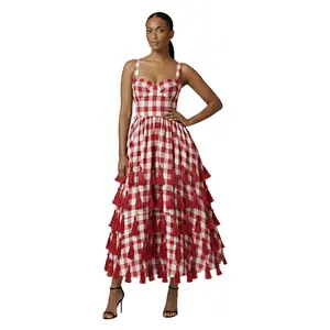 Amira Luxe Gingham Corset Dress with tassels