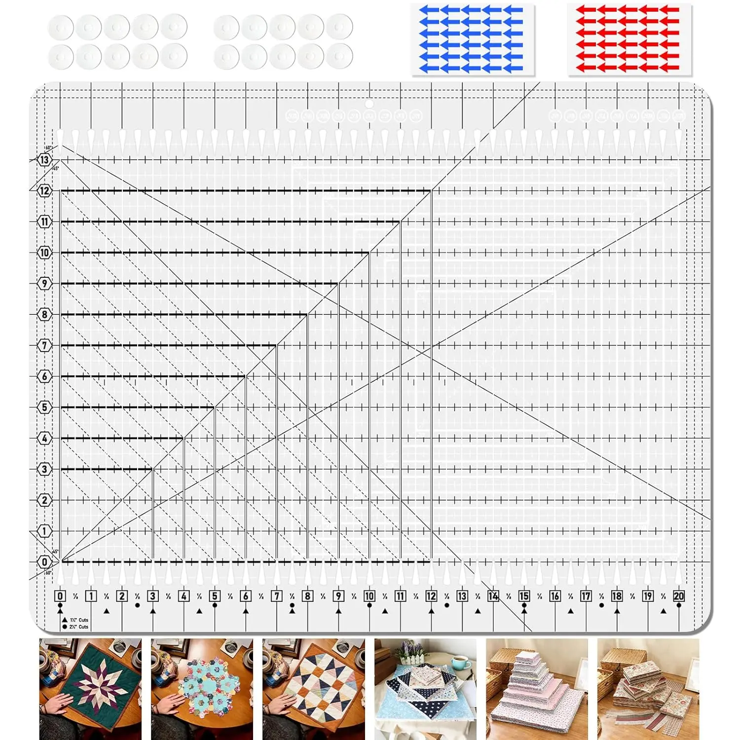 Quilting Ruler- 17-3/4in x 22in,  Slotted Quilting Ruler, Non-Slip Design, High-Quality   Template, Perform  Measurement and Effortless  of Fabric Strip.