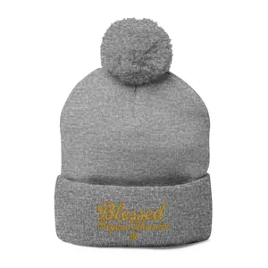 Blessed Beyond Measure Pom Pom Beanie – Embroidered Faith Winter Hat