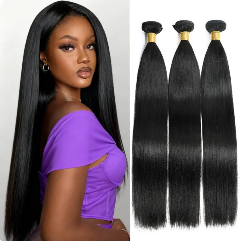 Yaki Straight Bundles Human Hair 1/3/4 Bundles Salon Quality Quick Weave Virgin Human Hair Extension Natural Black Hair Bundles for Sew in