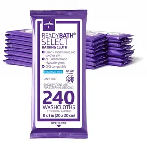 Readybath Body Wipes, Shower and Bath for Adults, No Rinse Disposable Washcloths, Thick, Hypoallergenic, Alcohol-Free, Aloe-Infused, Unscented, 240 Count (30 Packs), 8x8 Inch