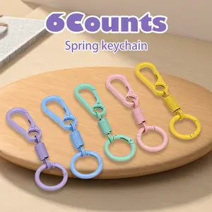 6 Counts Keychain Clips with O Rings, Quick Release Metal Keychain, Small Carabiner Clip for Keys Car keychain Random Color