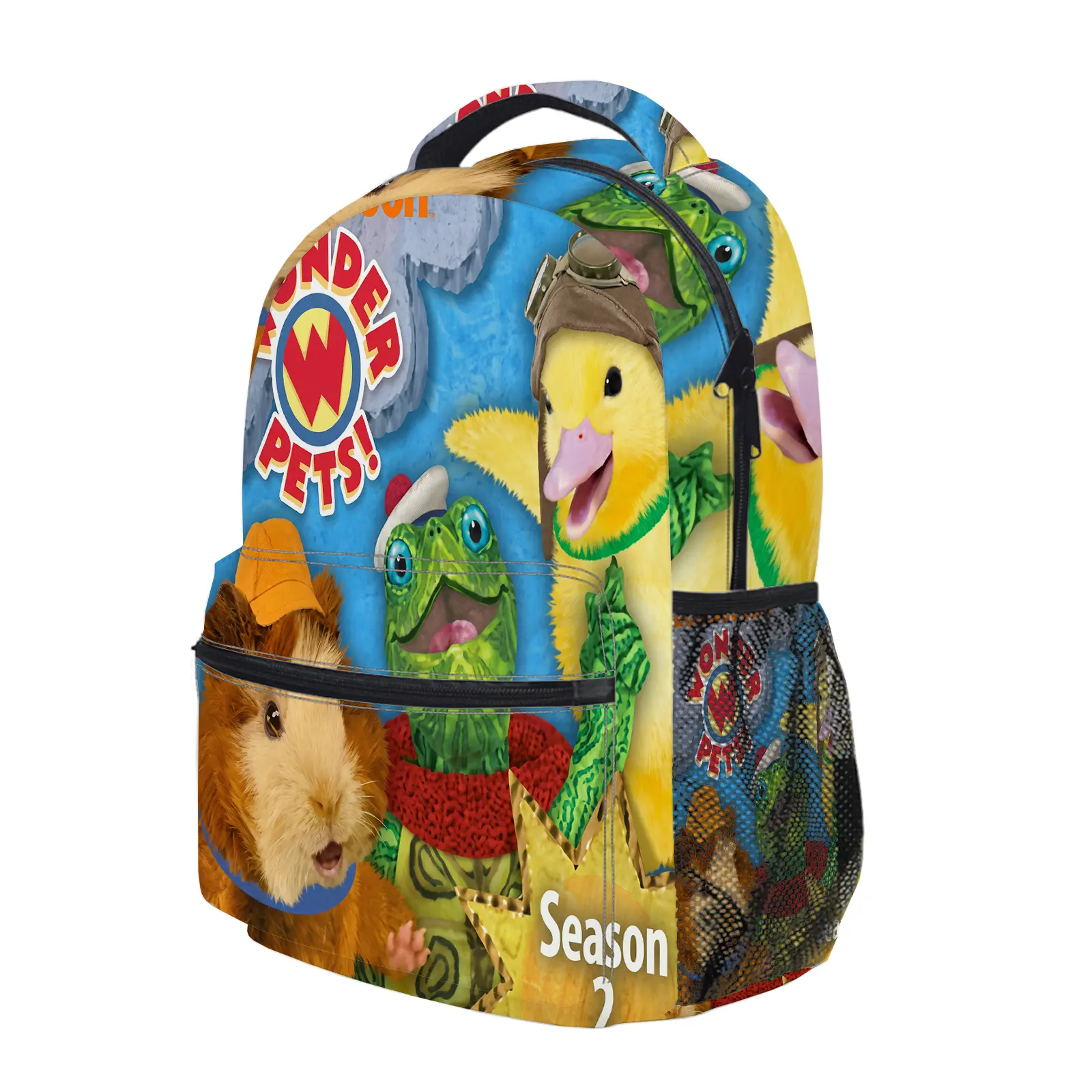 wonder pets Backpack, Cute Y2K Fashion School Bag for Girls and Teens, Durable Cartoon Printed Bookbag with Mesh Side Pockets, Lightweight Travel Daypack for Back to School c-327