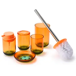 Locco Decor Bathroom Vanity Accessories Set 5 Pieces Duo Color- Soap Dispenser Toothbrush Holder Soap Holder Tumbler Cup Toilet Brush