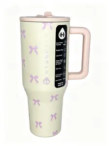HydroJug 40oz Pink Bow Print Insulated Tumbler with Handle & Flip Straw 24H Cold Keep Leakproof BPA-Free Cup Holder Friendly Cute Water Bottle Drinkware Flasks
