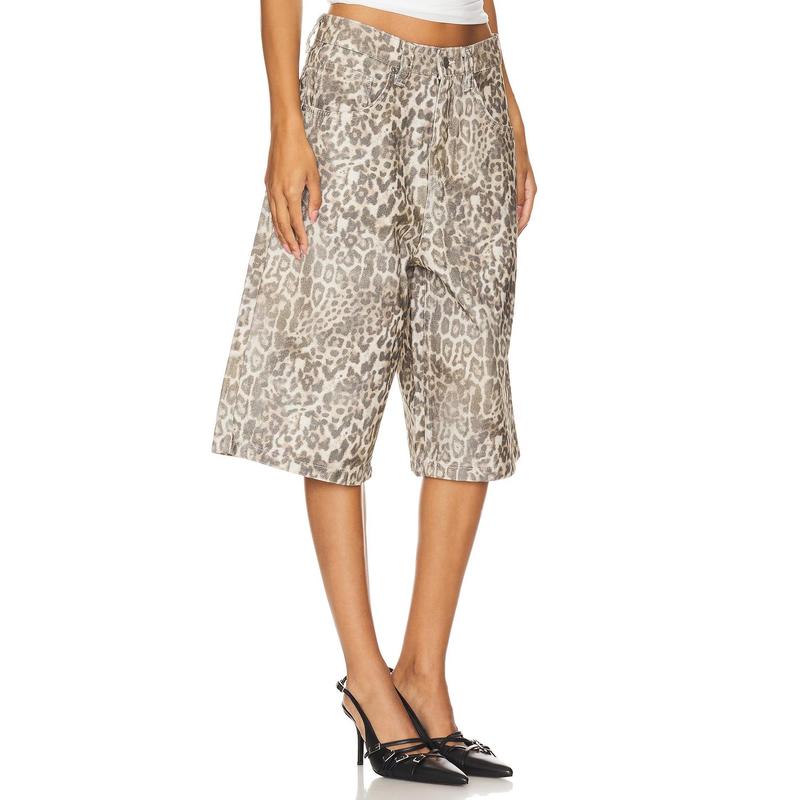 Jaded London Colossus Jorts in Leopard Fade