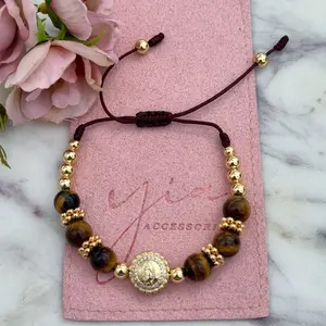 Virgencita Crystal Onyx Tigers Eye Energy Bracelet - Handmade Craft Beautiful Bracelet for Clarity, Fashion Costume Jewelry Bangle