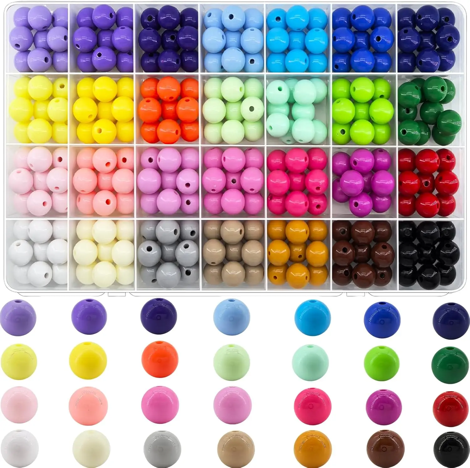 250Pcs 12mm Acrylic Round Beads for Jewelry, 28 Colors Rainbow Round Bead for Bracelets Kit Candy Color Bubble Gum Beads Pastel Loose Bead Bulk for DIY Necklace Phone