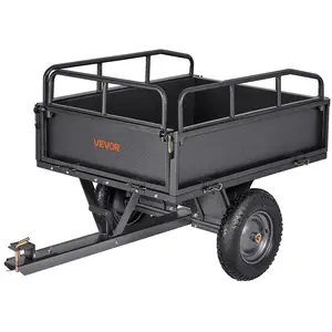 VEVOR Garden Utility Trailer, 10 Cu.Ft & 500lbs Capacity, ATV UTV Hauling Trailer, Tow Behind Steel Dump Cart with 14" Tires, Hand Pull or Foot Pedal, Heavy Duty Yard Trailers for Lawn Mower Tractor
