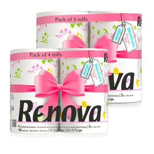 Renova Design Spring Limited Edition Toilet Paper | Floral &amp; Colorful Illustrations | 8 Rolls | White Paper | 160 Sheets per Roll | 60Ft Length | FSC® Certified | Sustainable &amp; Stylish Bathroom Essential