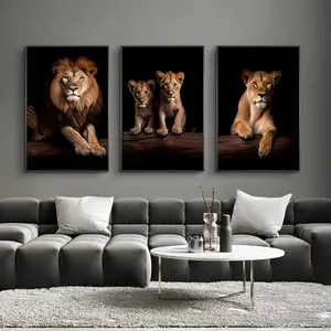 3pcs Lion Family Canvas Art Poster Oil Painting African Animal Wall Art Living Room Bedroom Decor Frameless Hanging Painting Artwork