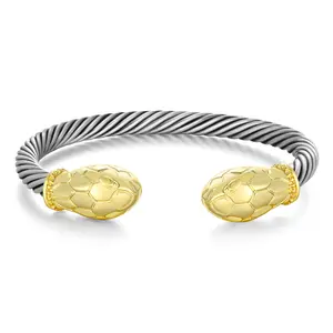 Mytys Gold Plated Bracelet Gold Silver Two Tone Cuff Bracelets Twisted Cable Wire Stainless Steel Adjustable Open Cuff Jewelry for Women Vintage Luxury Style