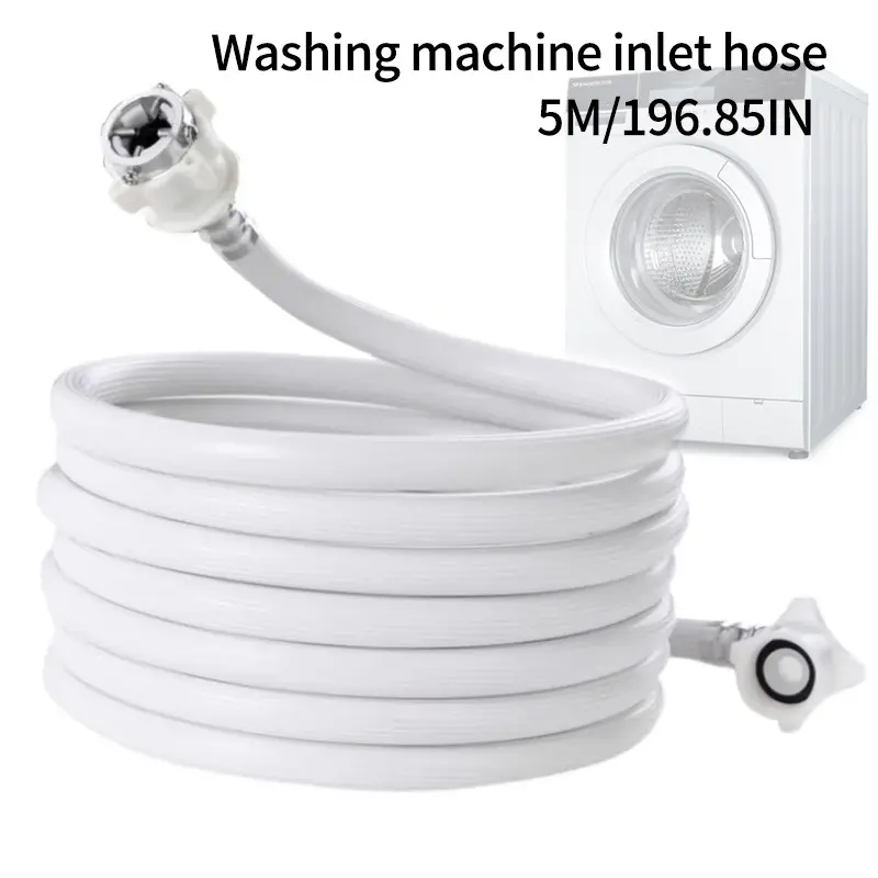 5 Meter Washing Machine Inlet Hose, Explosion-Proof PVC Water Line, Quick Connect Adapter, Steel Tip, Automatic Drum Washer Extension Tube, Replacement Parts, Household Appliance Accessories