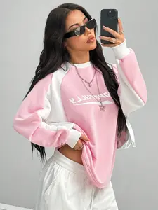 Y2K Pink & White Raglan Sweatshirt | Oversized Aesthetic Pullover | Trendy Letter Print | Viral TikTok Streetwear | Cozy Casual Top for Women | Perfect for Everyday & Weekend Fits