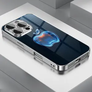 Elegant Men's Business Wood Grain Crystal Light Shadow Apple Pattern Electroplated Glass Phone Case with Lens Protection Compatible with iPhone 16/16Pro/16ProMax/16Plus/15/15Plus/15Pro/15ProMax, 14/14Plus/14Pro/14ProMax, 13/13Pro/13ProMax, 12/12Pro/12ProM