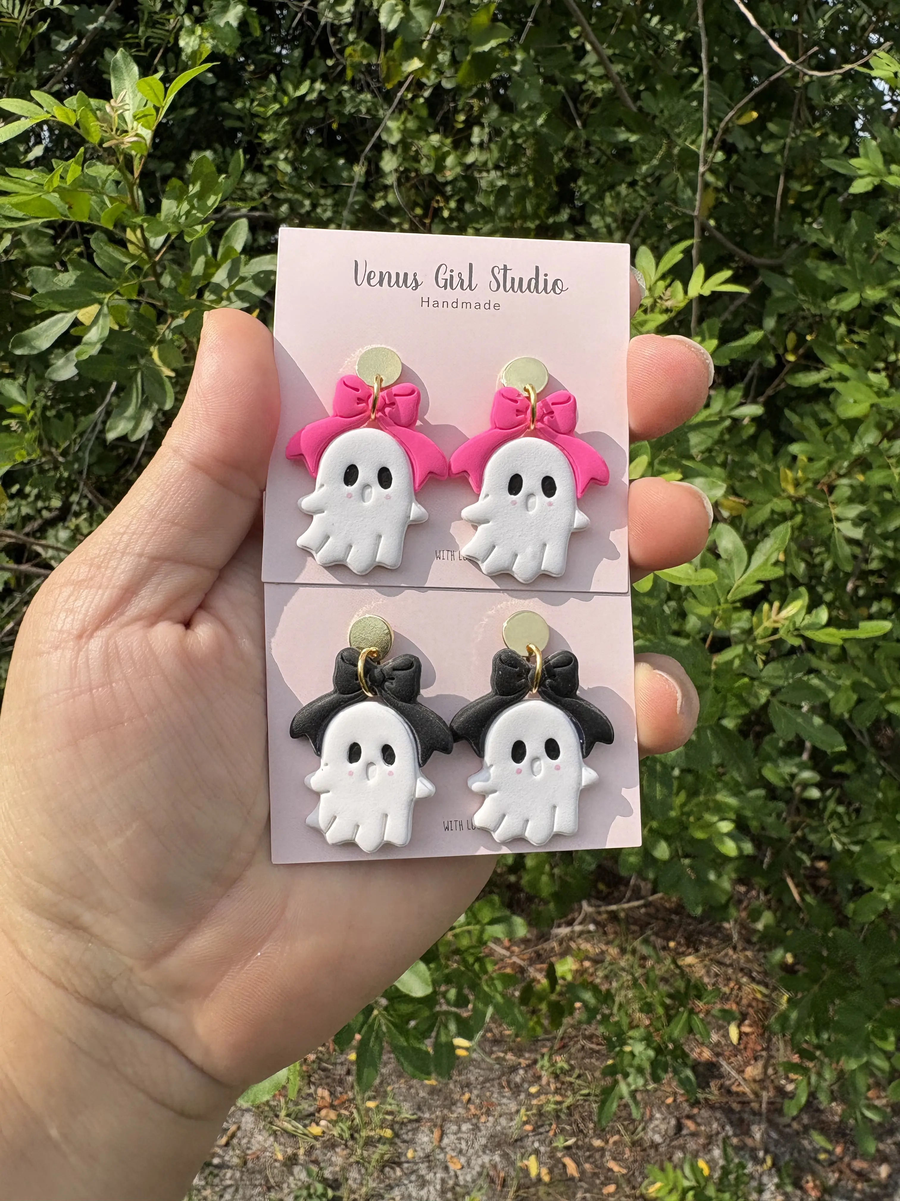 Ghost with Bow Dangle Earrings