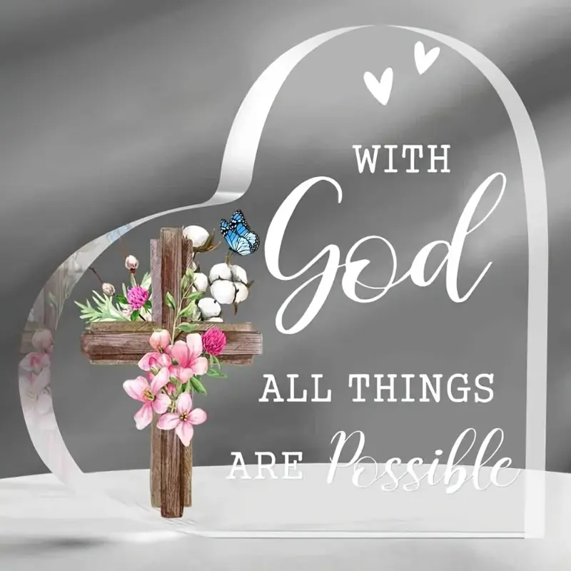 Acrylic Christian Scripture Verse Speciality Plaques & Signs - Heart-Shaped Psalm 46:5 Display, Religious Gift for Women - Inspirational Verse Table Decor, Bible Study Bookend