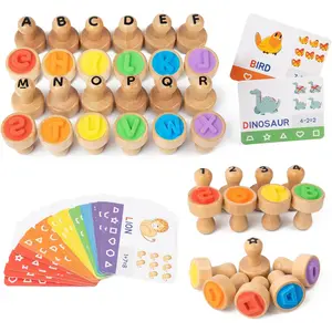 Busy edition Alphabet Number Stamps for Kids, Wooden Letter Stamps with Flashcard Math Learning Number Stampers, Toddler Arts and Crafts Supplies, Montessori Educational Toys for 3 4 5 Year Old