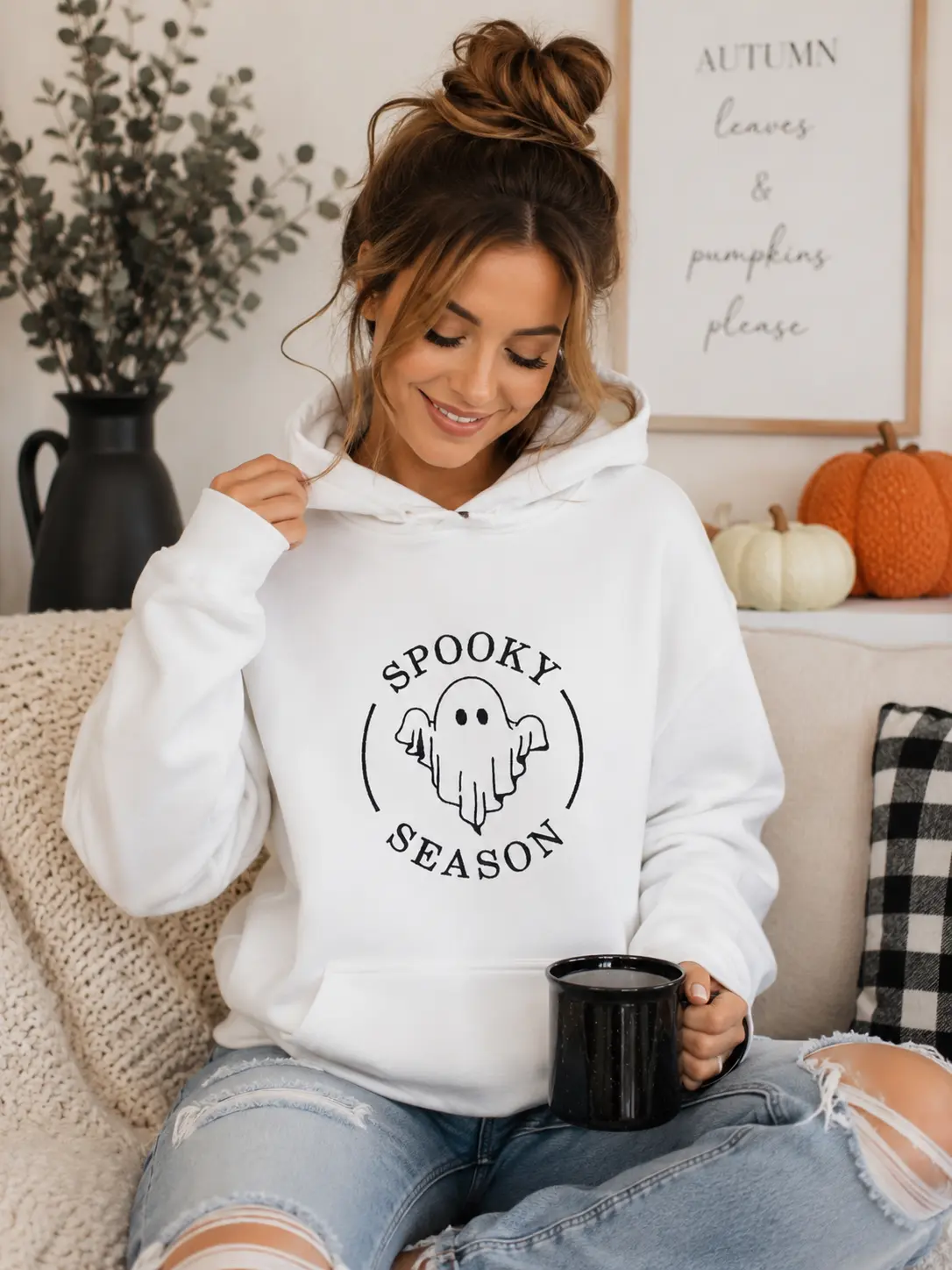 Spooky Season Embroidered Fleece Pullover Hoodie