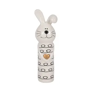 212 MAIN 7 in. Ceramics Squiggly Bunny Figurine - White & Black Home Decor Ornament with a Gold Heart