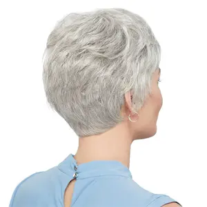 Wig for Women Granny Gray Side Part Short Straight Hair Middle-aged and Elderly Breathable Full Wig
