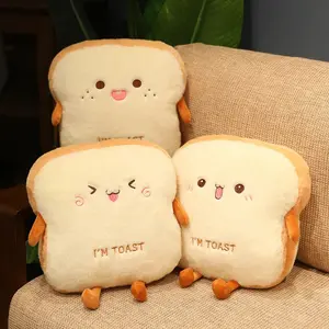 13in Soft Toast Bread Plush Pillow Simulation Food Stuffed Doll Hand Warmer Cushion Home Decor Cute Kids Birthday Gift