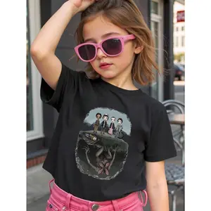 Young Girl's Upside Down World Christmas Stranger Hawkins Style Up Side Down Things Graphic Cotton T-Shirt For Young Girls, Perfect Christmas Gifts Hawkins Fans Perfect Christmas Gifts Hawkins Fans Black Shirts For Holiday Stranger Christmas Young Girls T
