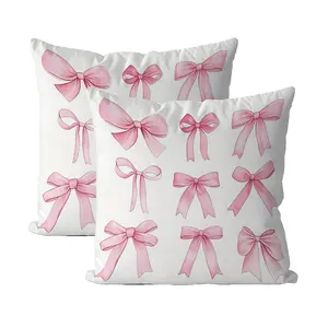 2pcs, Set of Two, Pink Theme Throw Pillow Covers, Cute Bow Design, Home Décor Products, Cushion Cover Decoration for Couch Sofa, Room Decor and Bedroom Decor, Single Sided Printing, No Pillow Core