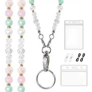 Beaded Lanyards for ID Badges, , and Cruise Ship Cards -  Stone Lanyard With ID Holder for Women - Cute Teacher  - Personalized Breakaway Design