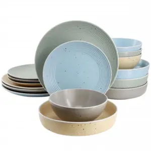 Elama ELM-EMILIA-AST Emilia Assorted Double Bowl Sto are Dinnerware Set in Speckled Multi-Color - 16 Piece