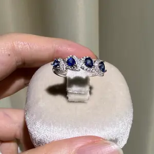 S925 sterling silver ring, Nature Sapphire  gemstone, adjustable size, set size wirh a 4*3mm, high quality setting Engagement Ring, Elegant and Luxurious for Women,,Grils as Wedding&Birthday Gift, Perfect for Daily Wear and Party, Valentine's Day Gift