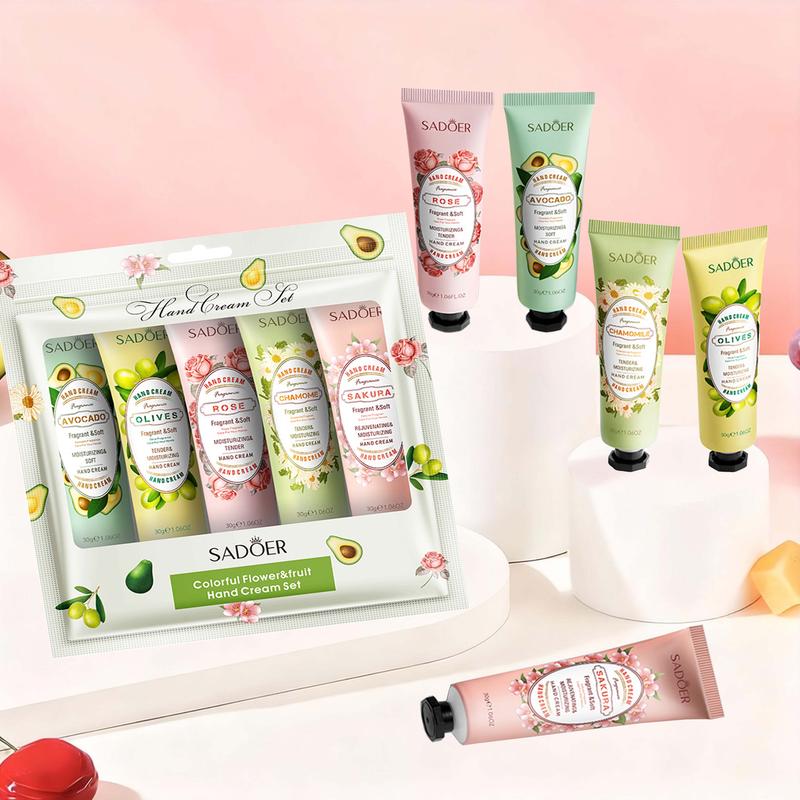 Colorful Fruit Hand Cream- Moisturizing Hand Cream for Women & Men - Five odors - Daily Hydration & Nourishment - Compact & Convenient - Soothes Cracked Hands