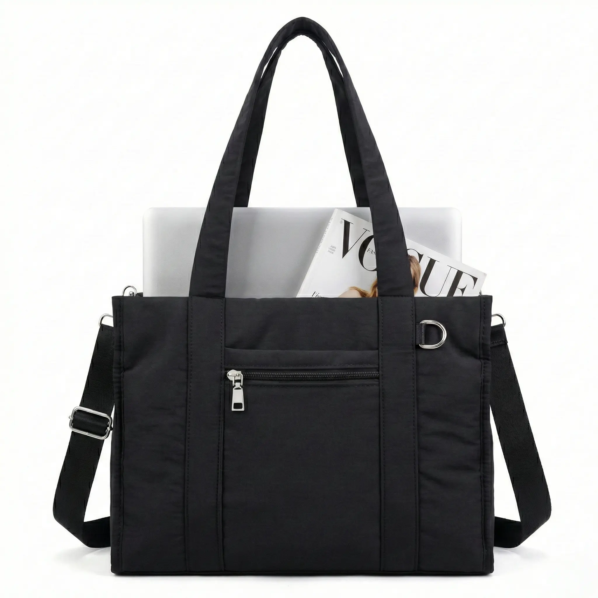 Women's Lightweight Quilted Down Puffer Tote Bag - Multi-Functional Office Work Bag with Zipper, Crossbody Strap for Commuting, Multi Functional Bag