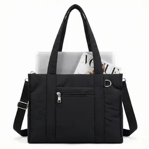 Women's Lightweight Puffer Tote Bag Quilted Down Shoulder Bag with Zipper & Crossbody Strap for Commuting