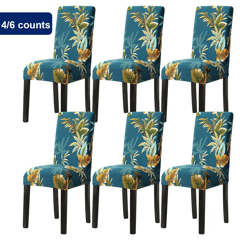 Modern Printed Chair Cover Set, 4/6 Counts Removable Washable Chair Slipcover, Dustproof Chair Protector for Home Living Room Hotel Dining Room, Stretch Chair Slipcovers, Chair Protective Cover