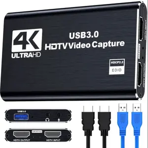 Capture Card, Audio Video Capture Card with Microphone 4K HDMI Loop-Out, 1080p 60fps Video Recorder for Gaming/Live Streaming/Video Conference, Works for  /PS4/OBS/Camera/PC Usb