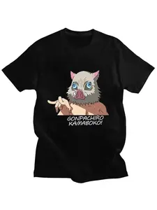 2026 Harajuku Anime Devil Killer Hashibira Inosuke Pattern Printed T-shirt Short Sleeve T-shirt Men's and Women's T-shirt Top