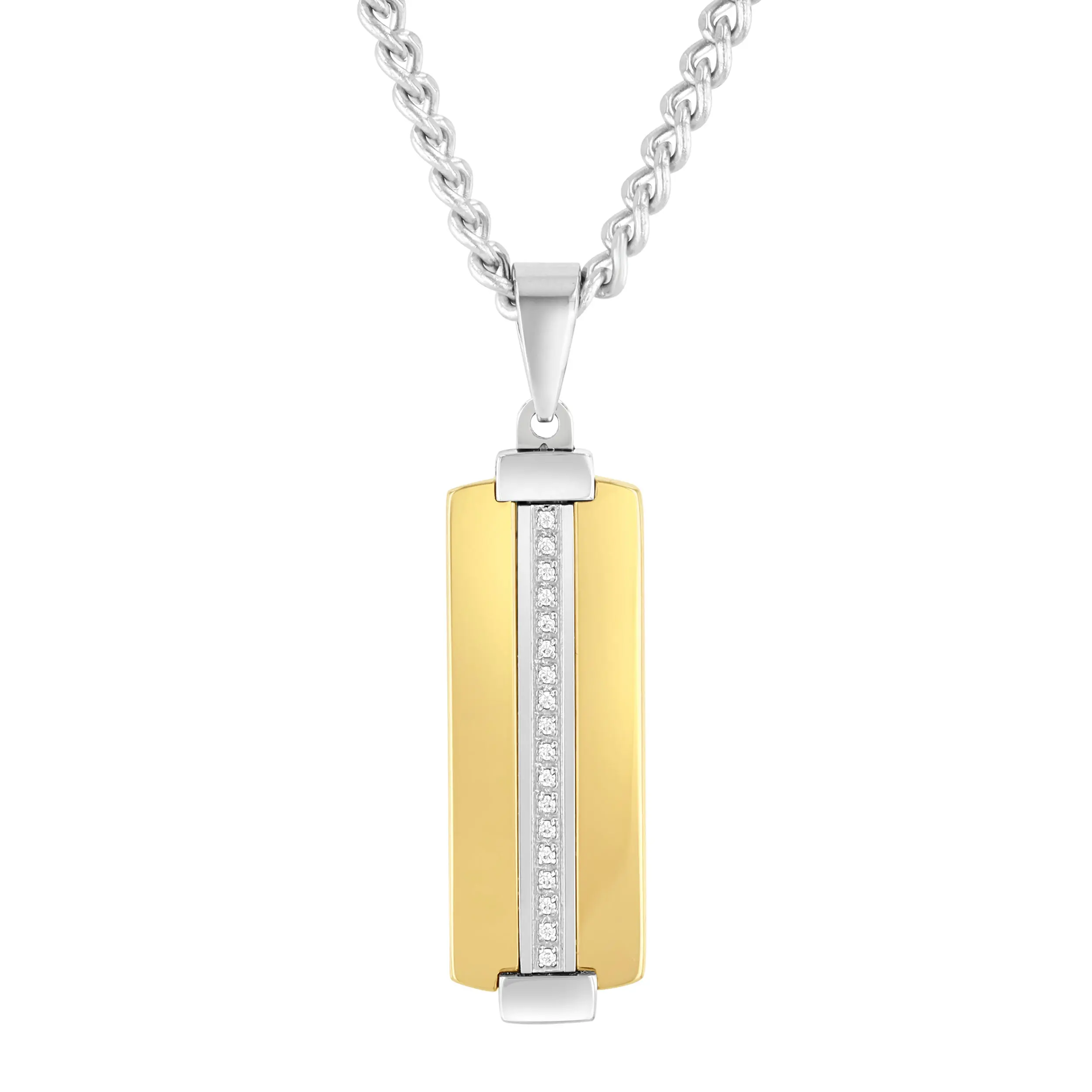 Men's Tungsten .10 CTW Stick Pendant - Brushed Black with Black Diamonds or Yellow Finish with White Diamonds, Sharp Linear Profile, Subtle Diamond-Row Shine, Durable Everyday Necklace Charms & Pendants for Men