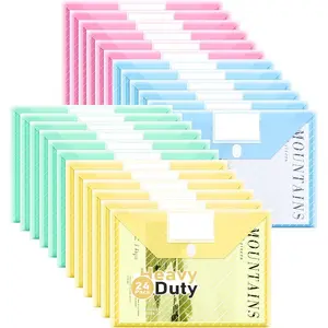 24 Pack Plastic Envelopes File Folders, Heavy Duty Clear Document Holder Fits Letter and A4 Size with Label Pockets for School Home Work Office Organizer
