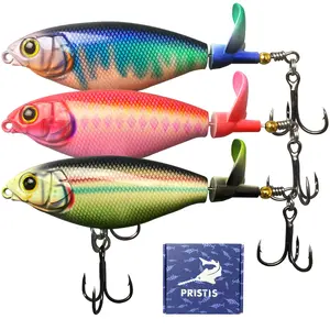Pristis 3pcs Topwater Fishing Lures with Single-Blade Propeller Tail, top water plopper swimbaits suitable for saltwater freshwater, plopping sputter bait, floating lures for bass pike perch walleye