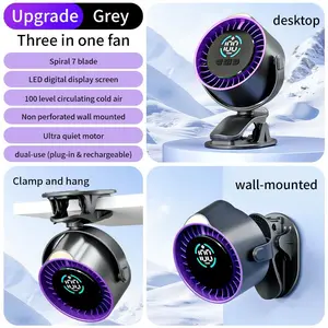 Mini USB Desk Fan with LED Display, 100 Speed Settings Clip Fan, Wall Mount Small Circulation Fan, Quiet 36dB, Type-C Rechargeable, 1200mAh Battery